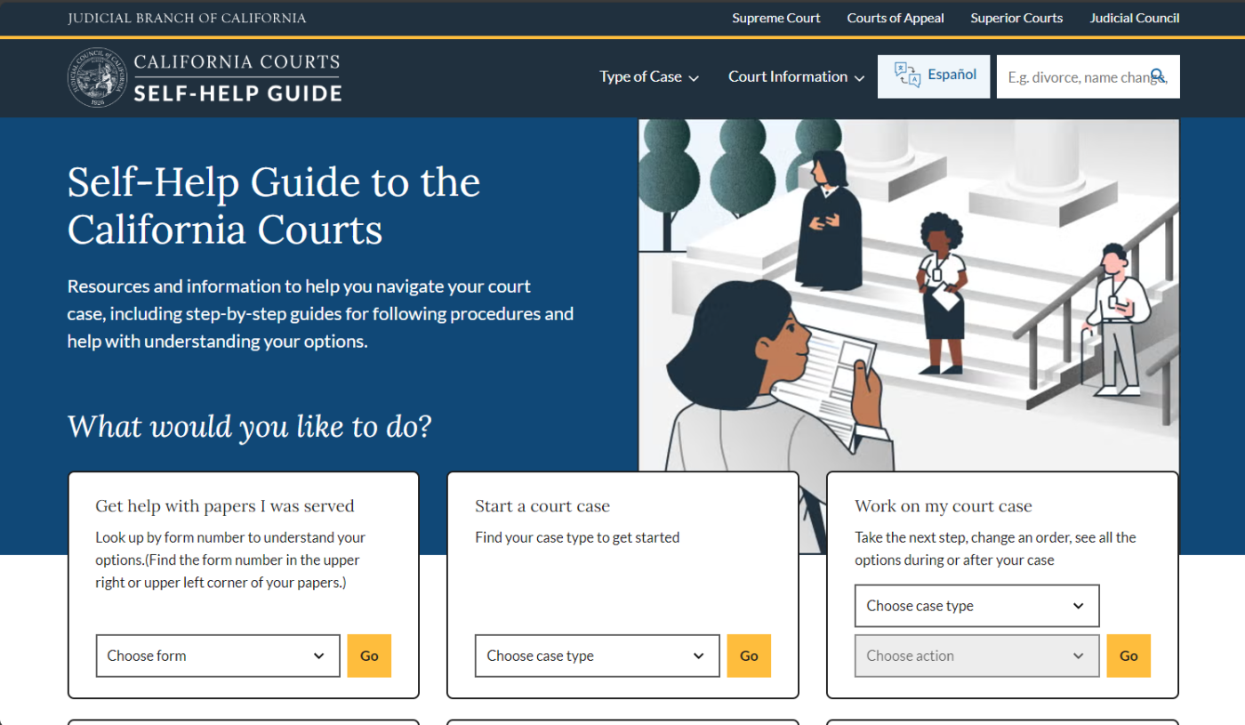 CA Courts Self-Help Guide Landing Page Screenshot